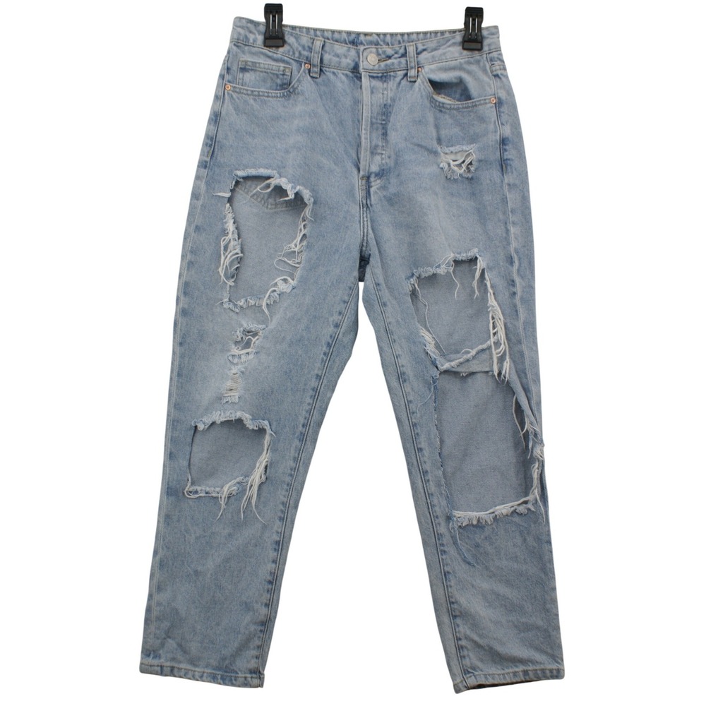 Simple Society Light Wash Distressed Mom Jeans Blue High Rise Grunge Size 9/29